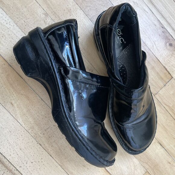BOC Born Concept BC9632 Women Black Patent Slip On Clog Shoe Size 8 EUC - Picture 1 of 10